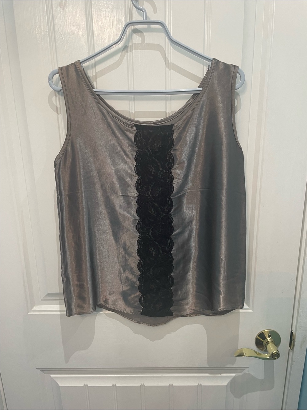 Satin Lace-Trim Tank Top - Gray/Black